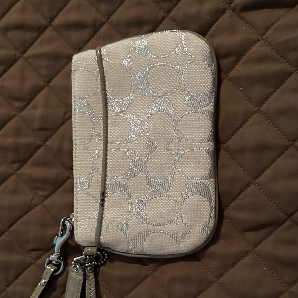 Coach Silver Signature Wristlet Phone Pouch